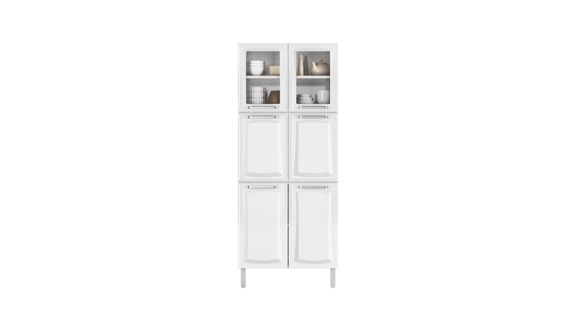 Paneleiro Itatiaia Duplo c/ Vidro em Aço Branco 6 Portas Tarsila 80cm