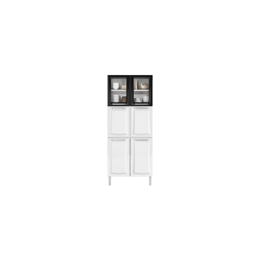 Paneleiro Itatiaia Duplo c/ Vidro em Aço Branco c/ Preto 6 Portas Tarsila 80cm