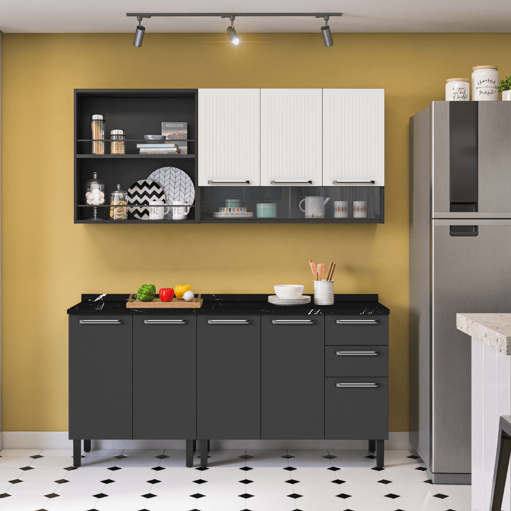 Cozinha Completa Itatiaia Midi Pop Art i3 175cm em Aço com Vidro