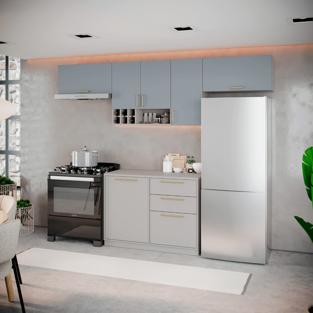 Cozinha Completa Itatiaia Essence 280cm em Madeira Fendi/Gris