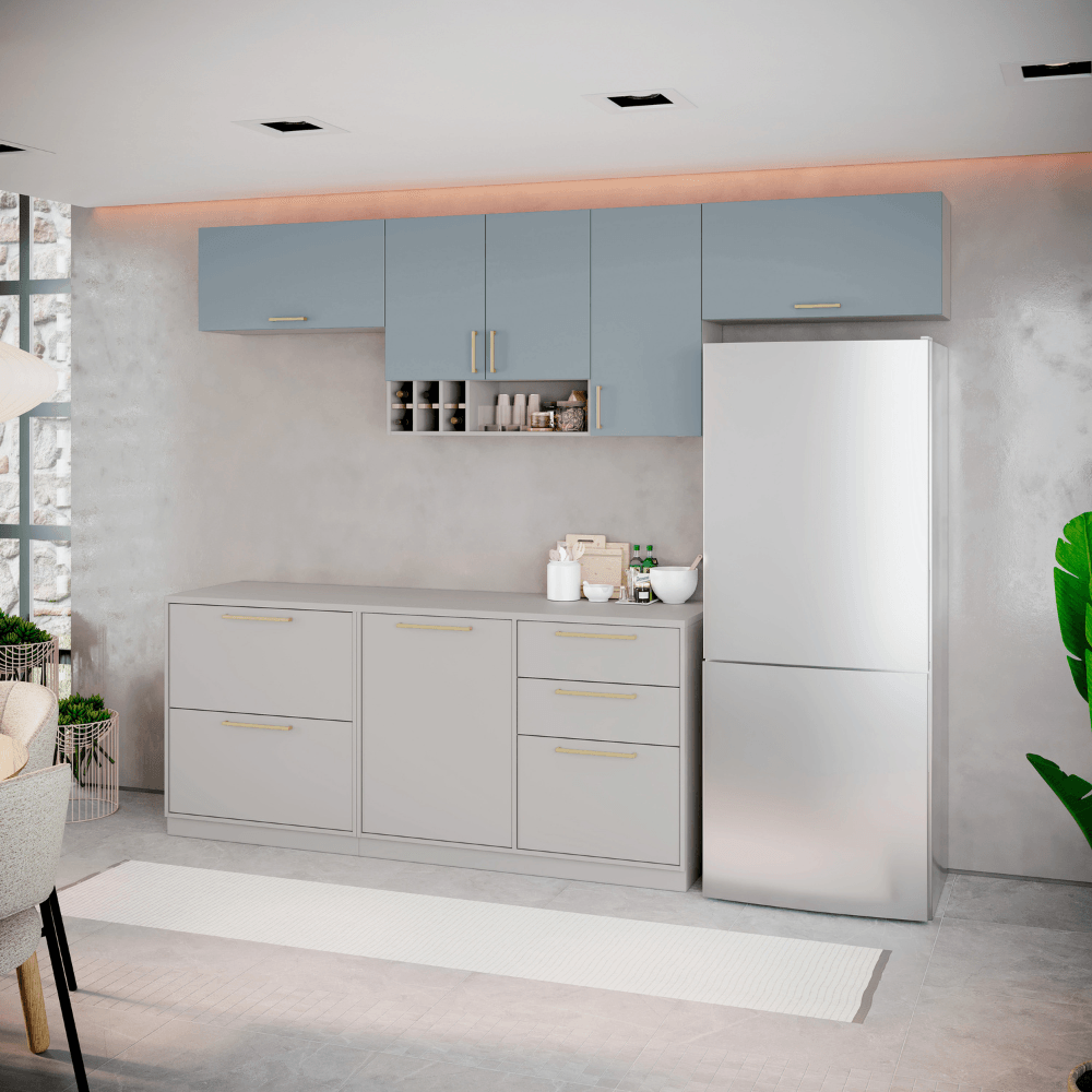Cozinha Completa Itatiaia Essence 280cm com Nicho em Madeira Fendi/Gris