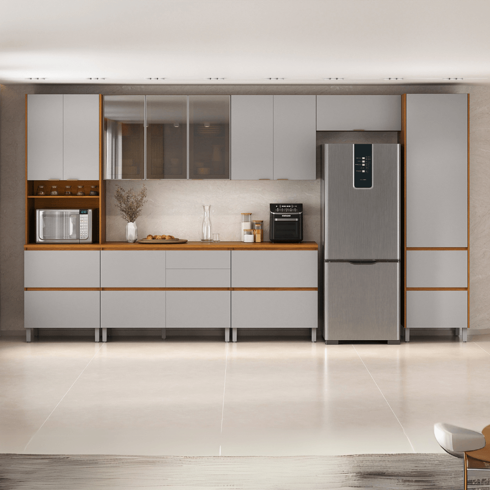Cozinha Completa Itatiaia Lúmina 410cm em Madeira MDF Cinamomo/Fendi