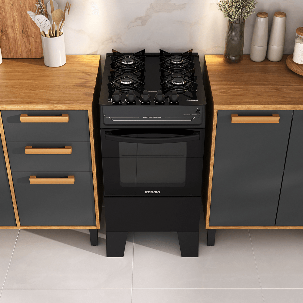 Fogão Itatiaia Electra Glass Plus 4 Bocas com Mesa de Vidro Preto Bivolt