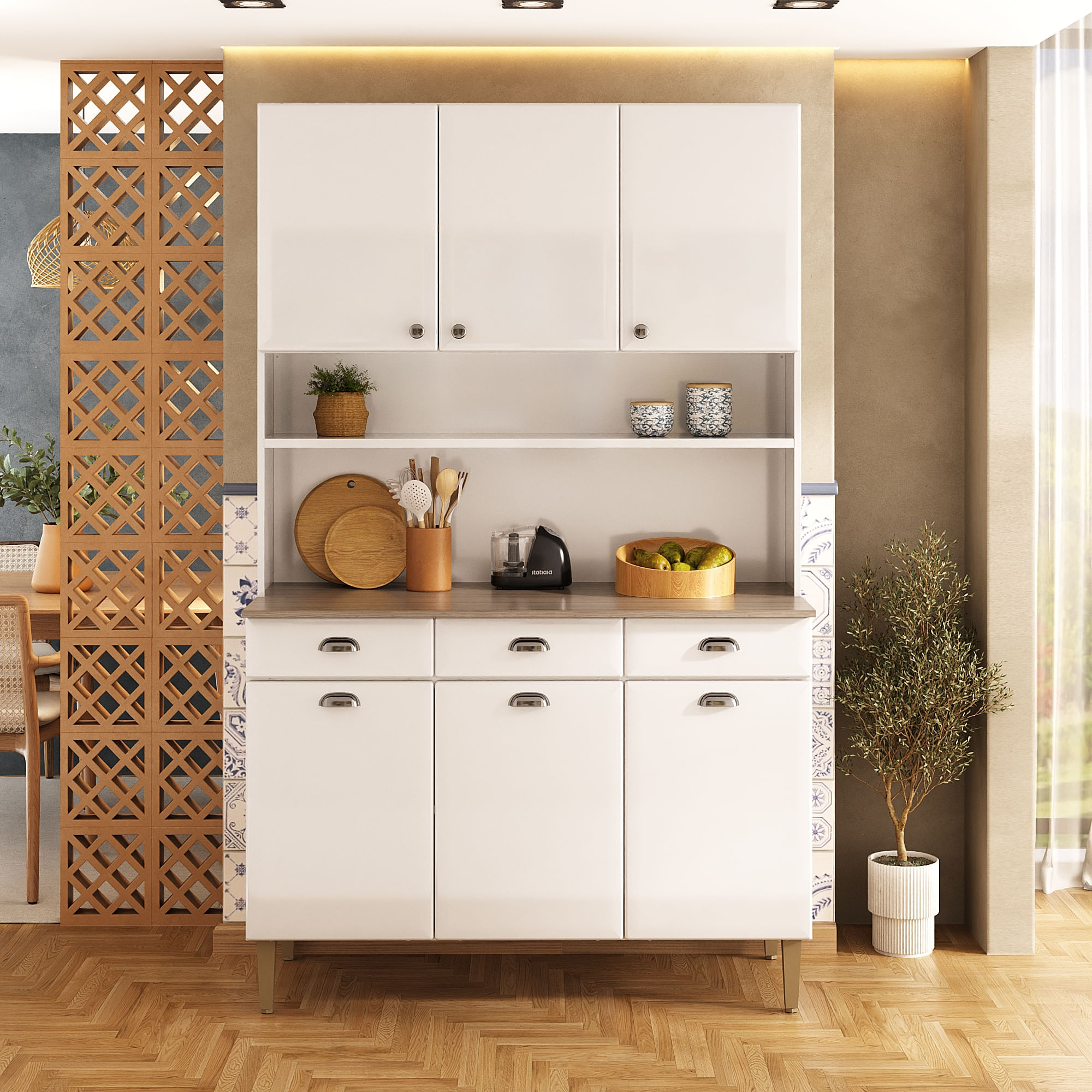Kit de Cozinha Compacta Itatiaia Retrô 120cm em Aço Branco