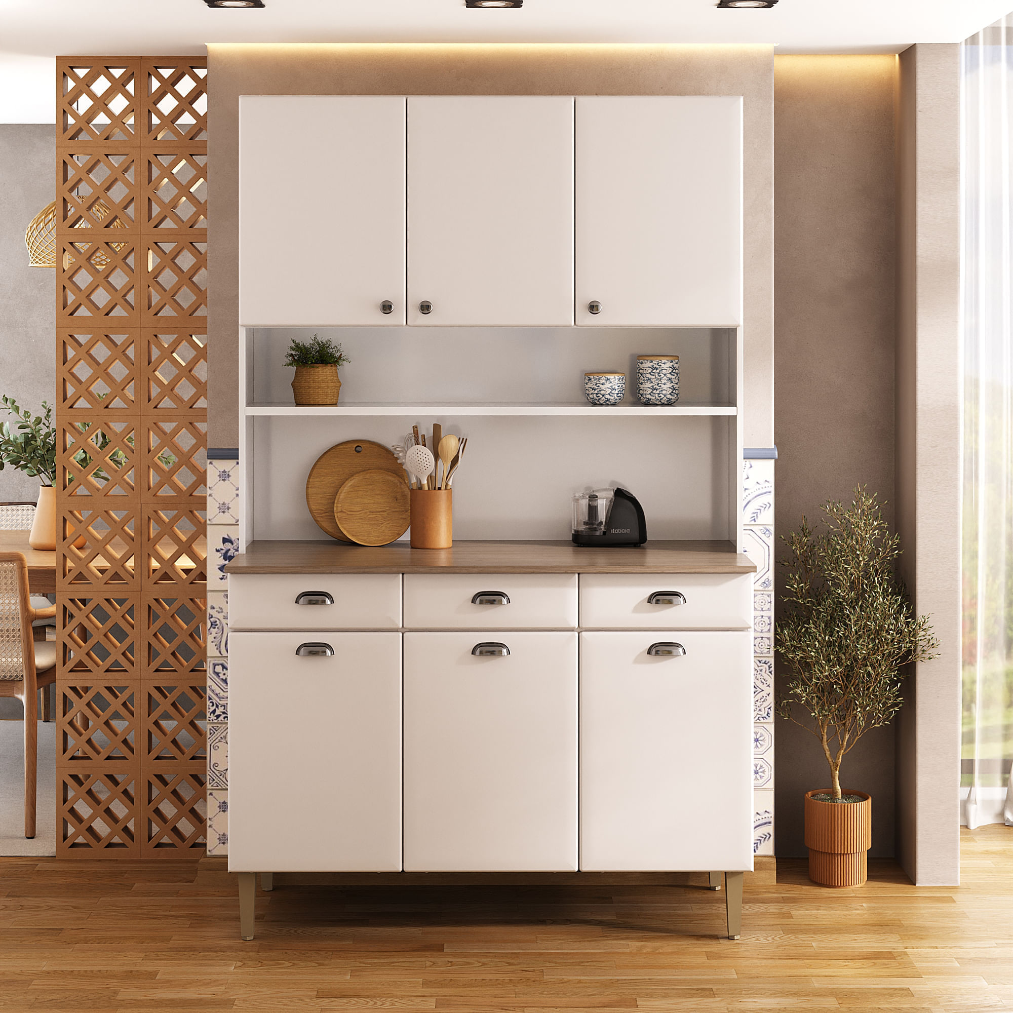 Kit de Cozinha Compacta Itatiaia Retrô 120cm em Aço Off White