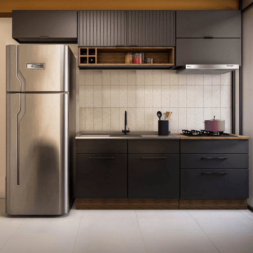 Cozinha Completa Itatiaia Exclusive 280cm em Aço Preto Matte
