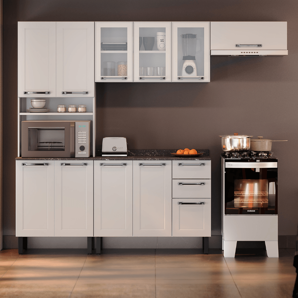 Cozinha Completa Itatiaia Florença 245 cm em Aço Branco com Espaço para Forno