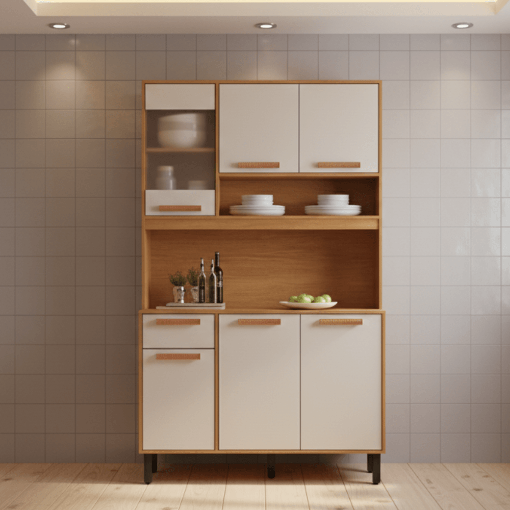 Armário de Cozinha Compacta 120 cm Nápoles Cinamomo/Off White Madeira Itatiaia