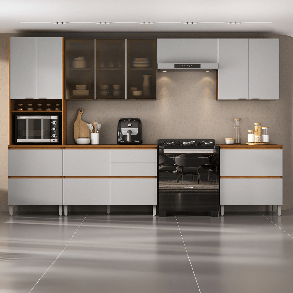 Cozinha Completa Itatiaia Lúmina 350cm em Madeira MDF Cinamomo/Fendi
